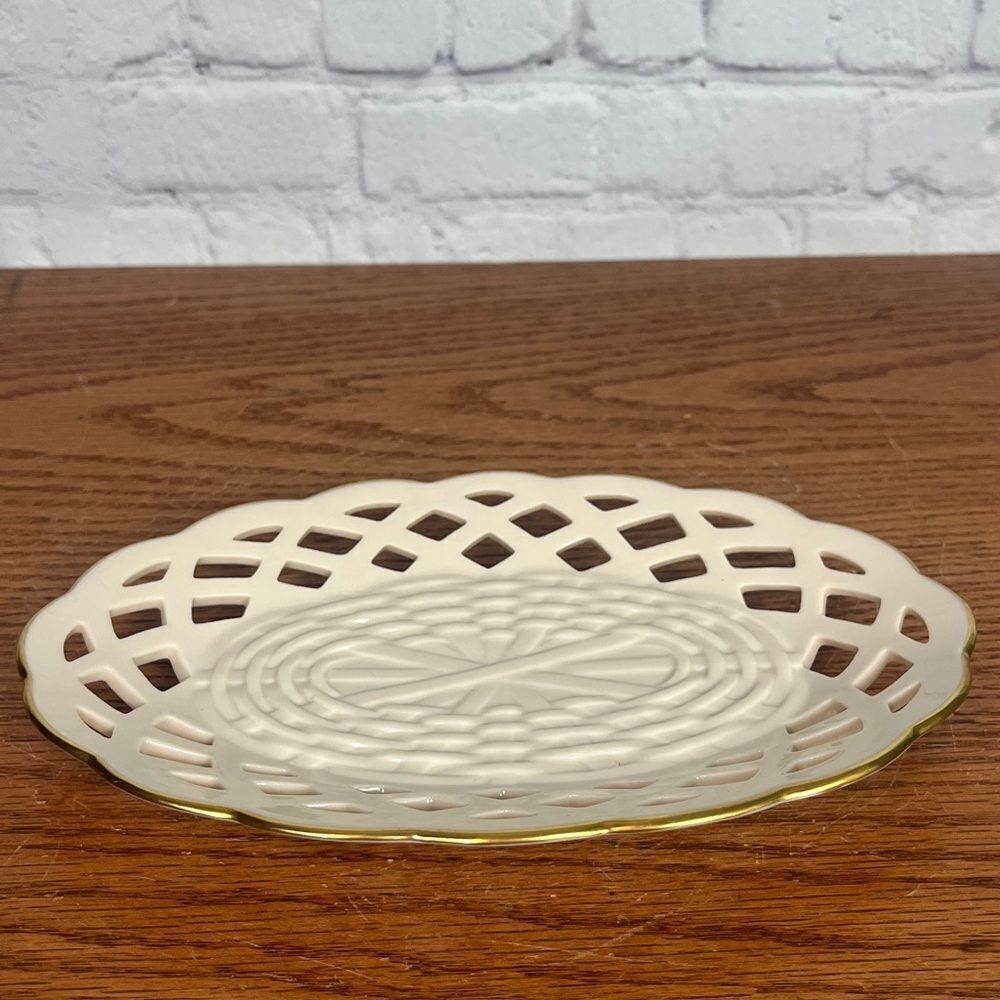 Lenox Discontinued Wicker collection 9" Open Weave Oval Candy Dish 24K Gold Trim